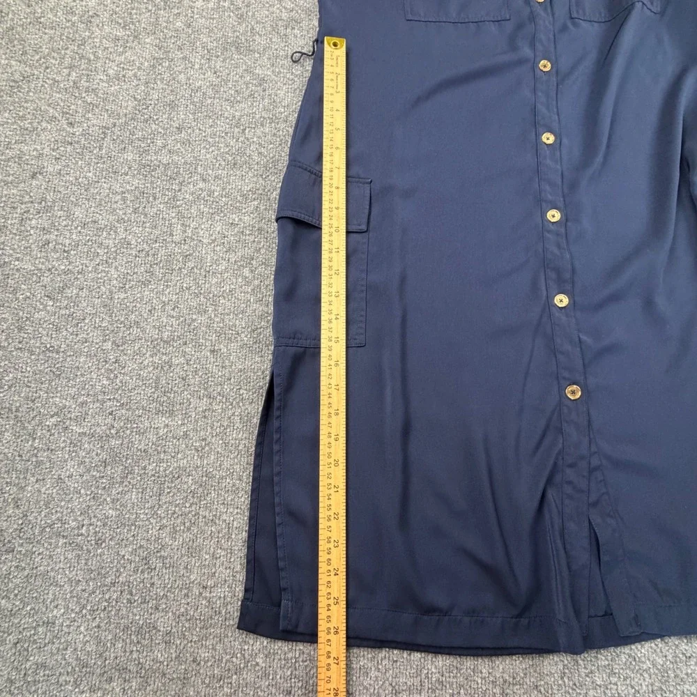 Michael Michael Kors Navy Blue Utility Shirt Dress XL Gold Buttons Belted